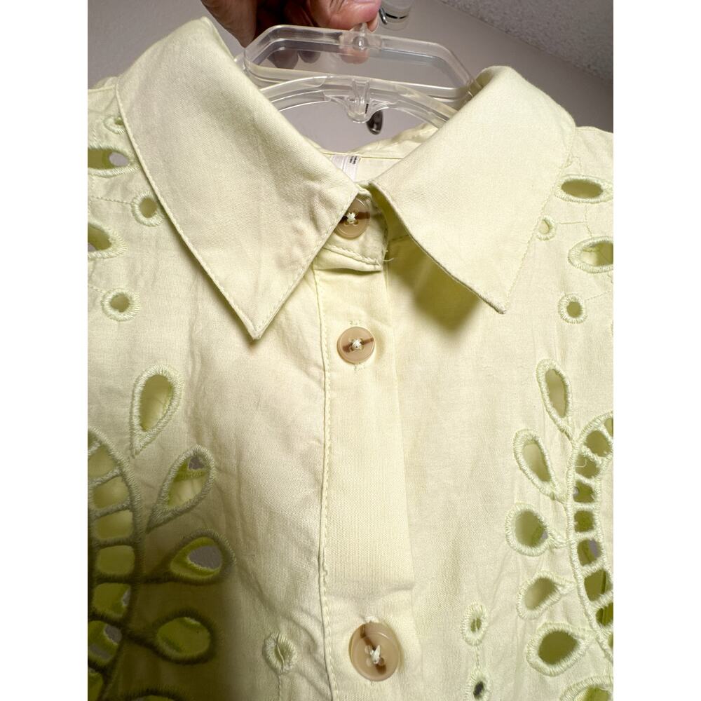 Anthro Eyelet Shirt Dress Green Cutout Mini Dress Button Front Cotton Size M - Picture 5 of 13